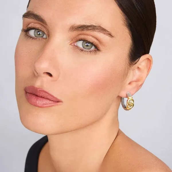 Signature CaviarTwo-Tone Interlocking Hoop Earrings Image 2 Hingham Jewelers Hingham, MA
