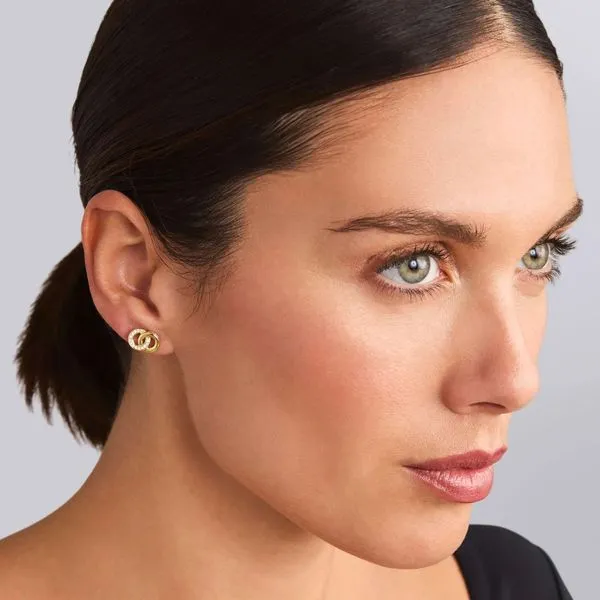 Signature Caviar Two-Tone Interlocking Diamond Stud Earrings Image 2 Hingham Jewelers Hingham, MA