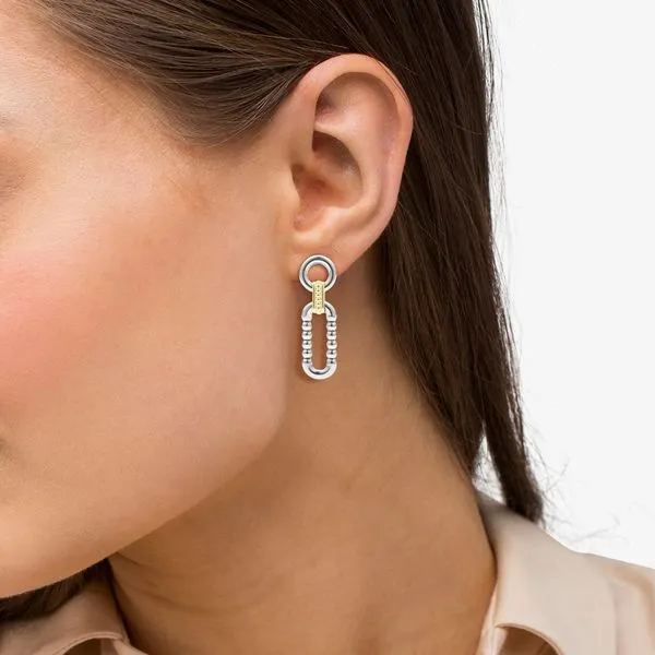 Signature Caviar Two Tone Link Drop Earrings Image 2 Hingham Jewelers Hingham, MA