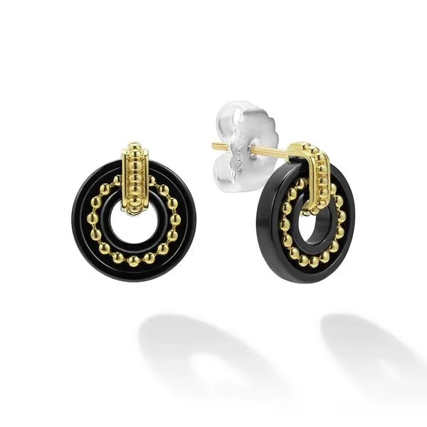 Black Caviar 18K Gold and Black Ceramic Stud Earrings Hingham Jewelers Hingham, MA