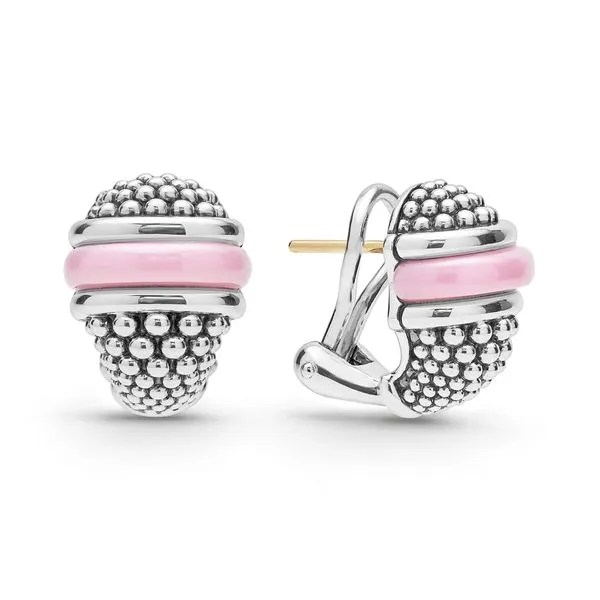 Pink Caviar Ceramic Caviar Omega Clip Earrings Hingham Jewelers Hingham, MA