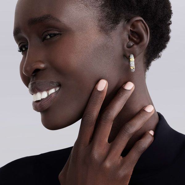 Signature Caviar Two-Tone Caviar Diamond Hoop Earrings Image 2 Hingham Jewelers Hingham, MA