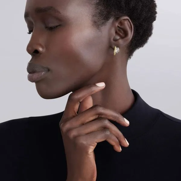 Caviar Lux Two-Tone Three Ring Hoop Earrings Image 2 Hingham Jewelers Hingham, MA