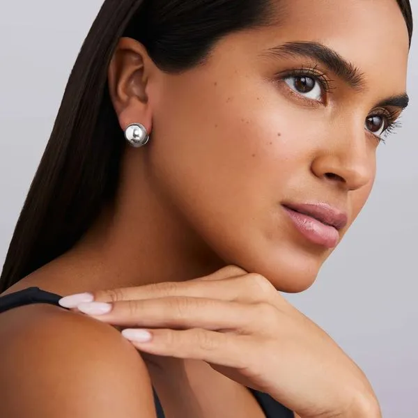 Caviar Bubbly Silver Round Huggie Earrings