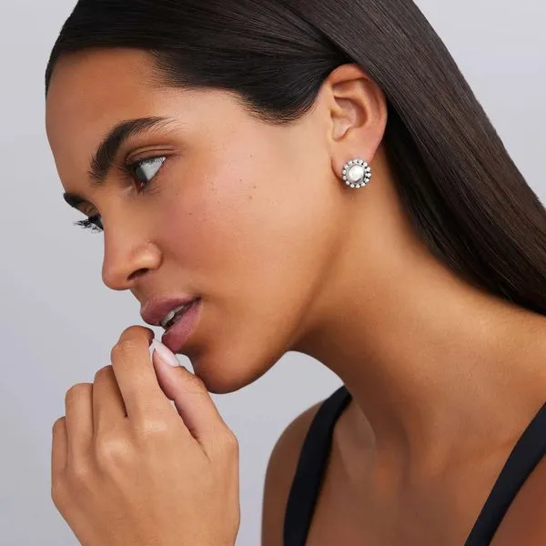 Caviar Bubbly Silver Round Omega Clip Earrings
