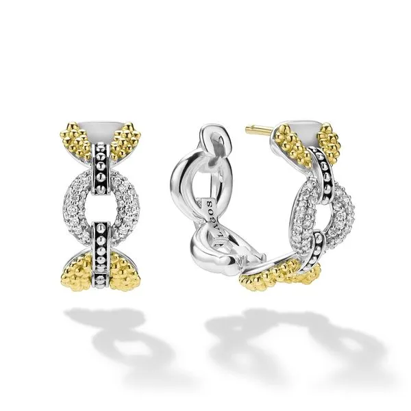 Caviar Lux Two-Tone Petite Link Diamond Hoop Earrings