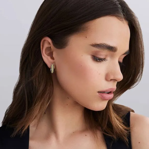 Signature Caviar Two-Tone Linear Huggie Earrings