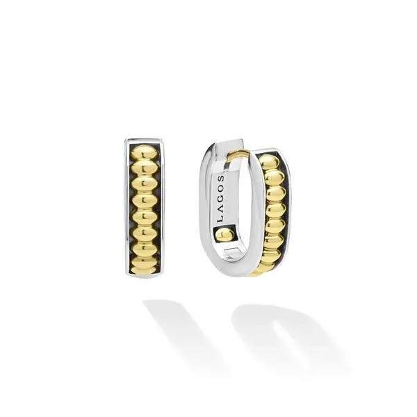 Signature Caviar Two-Tone Linear Huggie Earrings