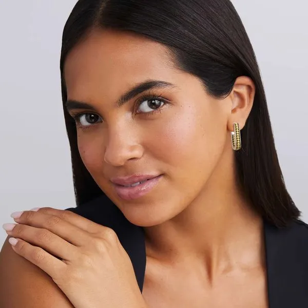 Signature Caviar Two-Tone Linear Hoop Earrings