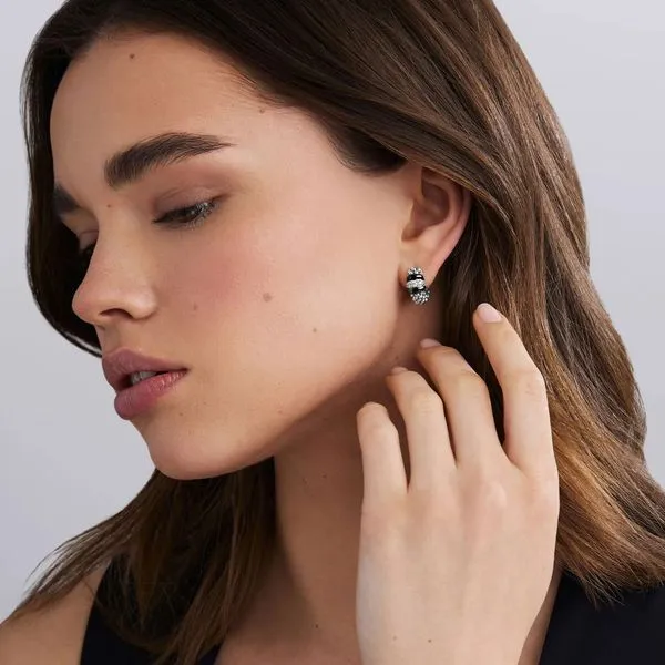 Black Caviar Ceramic and Diamond Huggie Earrings