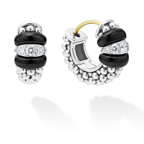 LAGOS Black Caviar Ceramic and Diamond Huggie Earrings Hingham