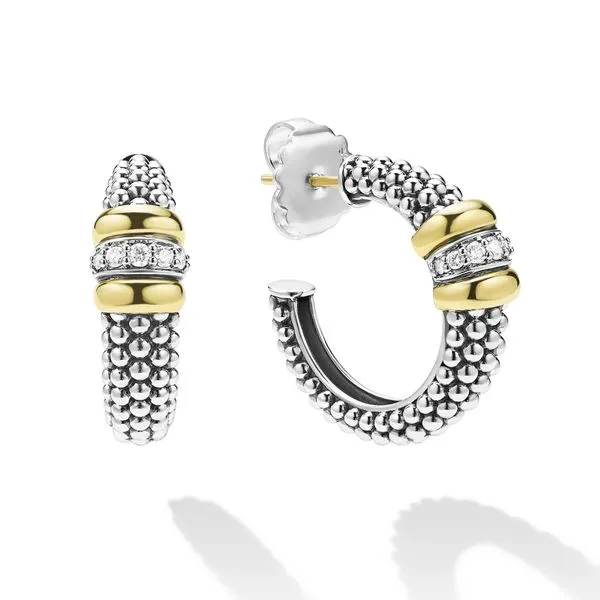 Signature Caviar Two-Tone Caviar Beaded Diamond Hoop Earr...