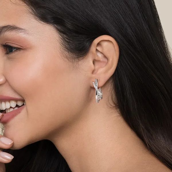 White Sapphire Beaded Hoop Earrings Image 2 Hingham Jewelers Hingham, MA