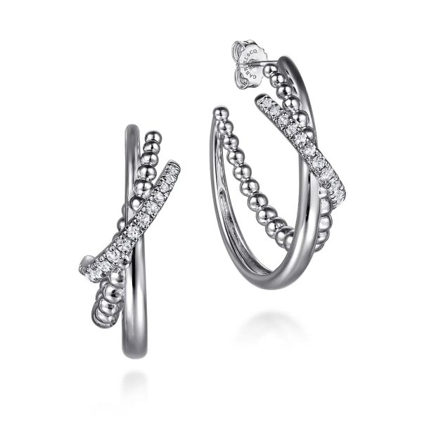 White Sapphire Beaded Hoop Earrings Hingham Jewelers Hingham, MA