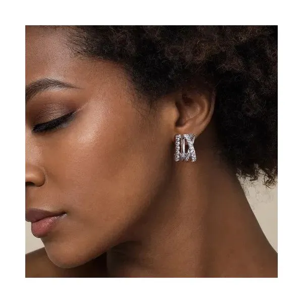 Wide Multi-Row Hoop Earrings with White Sapphire Image 2 Hingham Jewelers Hingham, MA