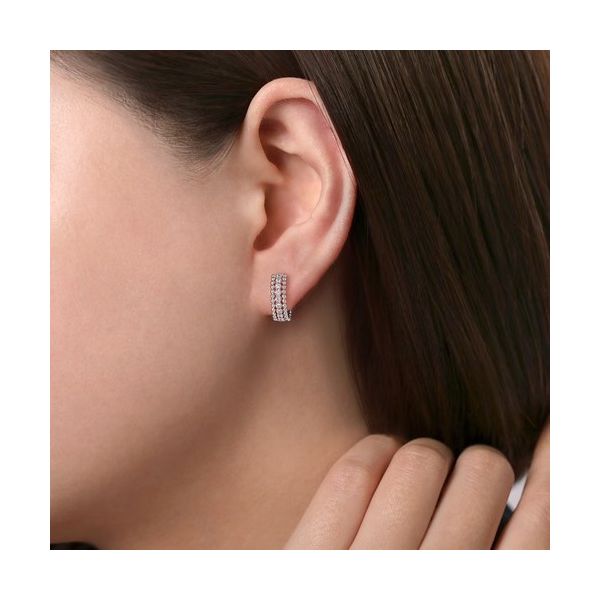White Sapphire Huggie Hoop Earrings Image 2 Hingham Jewelers Hingham, MA