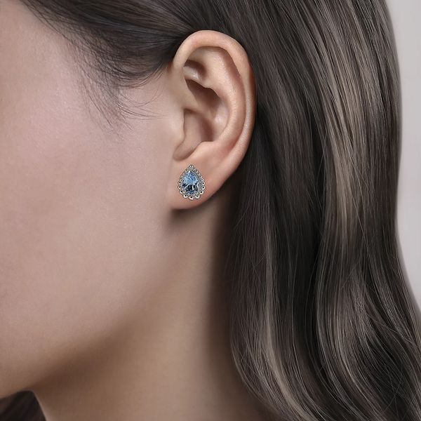 Swiss Blue Topaz Beaded Pear Shape Stud Earrings Image 2 Hingham Jewelers Hingham, MA