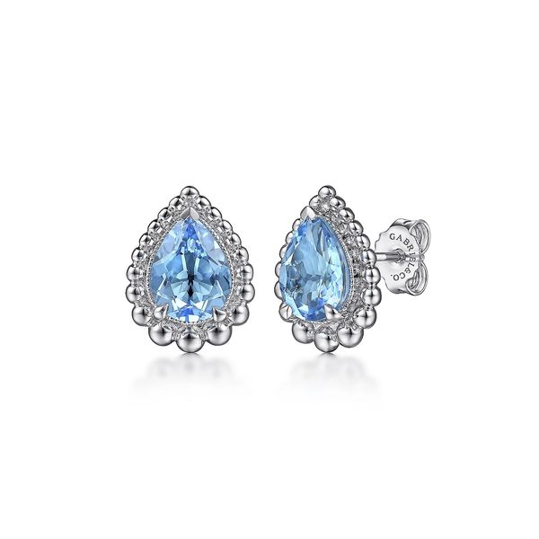 Swiss Blue Topaz Beaded Pear Shape Stud Earrings Hingham Jewelers Hingham, MA