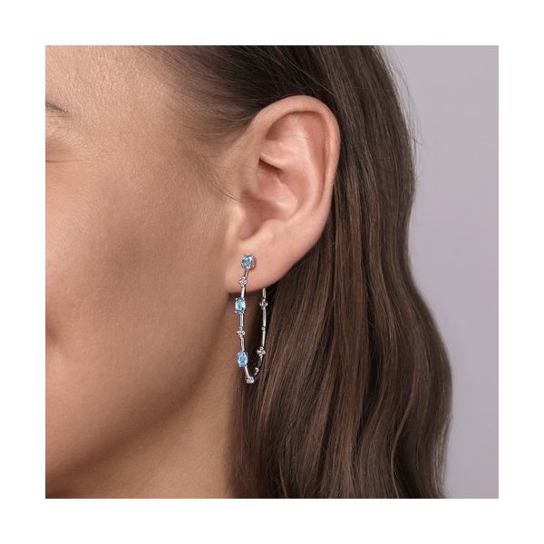 Oval Hoop Earrings with Swiss Blue Topaz Image 2 Hingham Jewelers Hingham, MA
