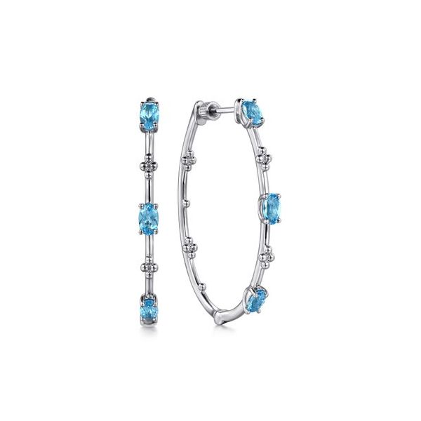 Oval Hoop Earrings with Swiss Blue Topaz Hingham Jewelers Hingham, MA