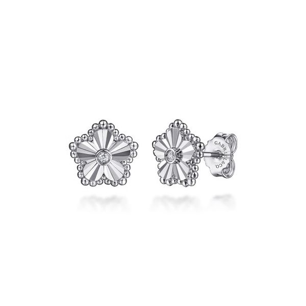 Beaded Flower Stud Earrings with Diamonds Hingham Jewelers Hingham, MA