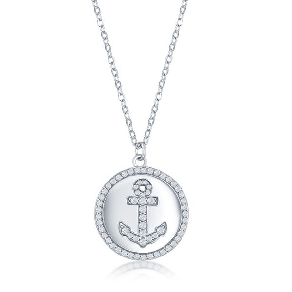 CZ Anchor Disc Necklace Hingham Jewelers Hingham, MA
