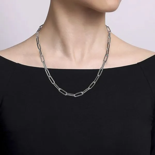 Paperclip Link Chain with Beaded Accents Image 2 Hingham Jewelers Hingham, MA