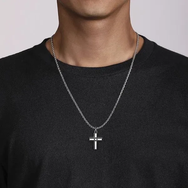Silver and Titanium Cross Pendant Image 3 Hingham Jewelers Hingham, MA