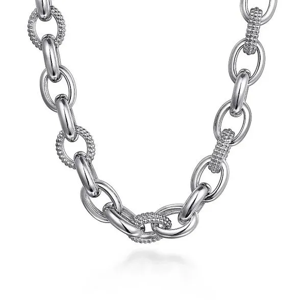 Polished and Beaded Oval Link Chain Necklace Hingham Jewelers Hingham, MA
