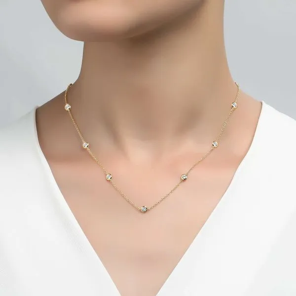 CZ Bezel Station Necklace Image 2 Hingham Jewelers Hingham, MA