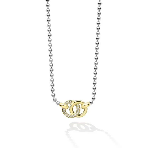 Signature Caviar Two-Tone Interlocking Diamond Pendant Necklace Hingham Jewelers Hingham, MA