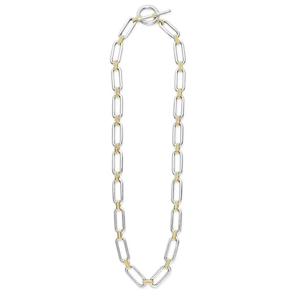 Signature Caviar Two Tone Link Necklace Image 2 Hingham Jewelers Hingham, MA