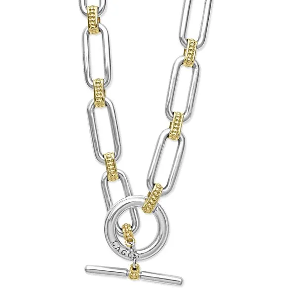 Signature Caviar Two Tone Link Necklace Image 3 Hingham Jewelers Hingham, MA
