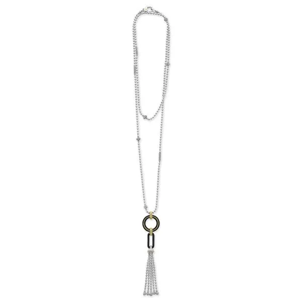Black Caviar Two-Tone Black Ceramic Tassel Pendant Necklace Image 2 Hingham Jewelers Hingham, MA