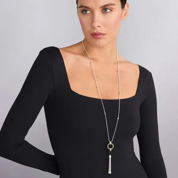 Black Caviar Two-Tone Black Ceramic Tassel Pendant Necklace Image 3 Hingham Jewelers Hingham, MA