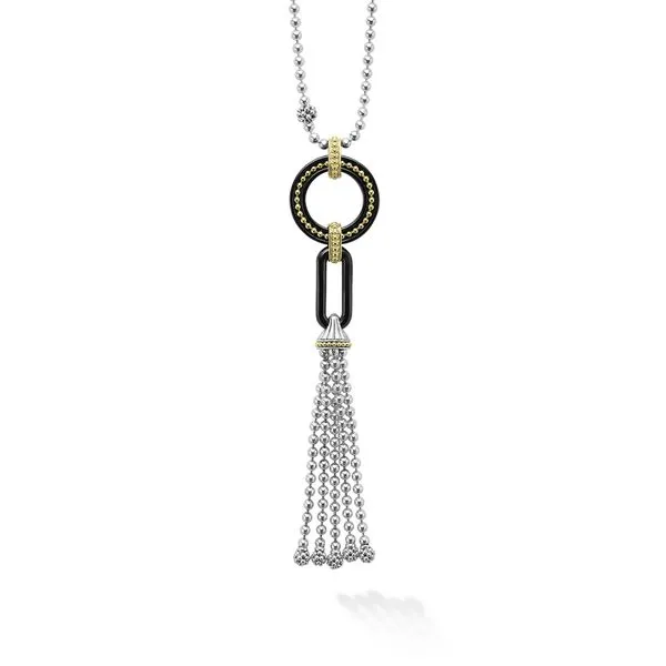 Black Caviar Two-Tone Black Ceramic Tassel Pendant Necklace Hingham Jewelers Hingham, MA