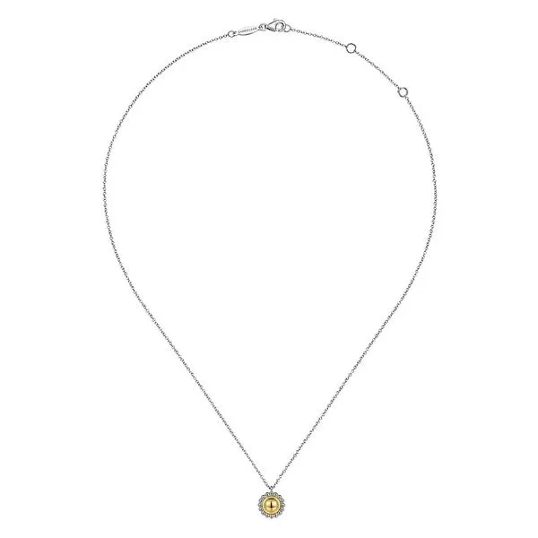 Two-Tone Dome Pendant Necklace with Beaded Edge Image 2 Hingham Jewelers Hingham, MA