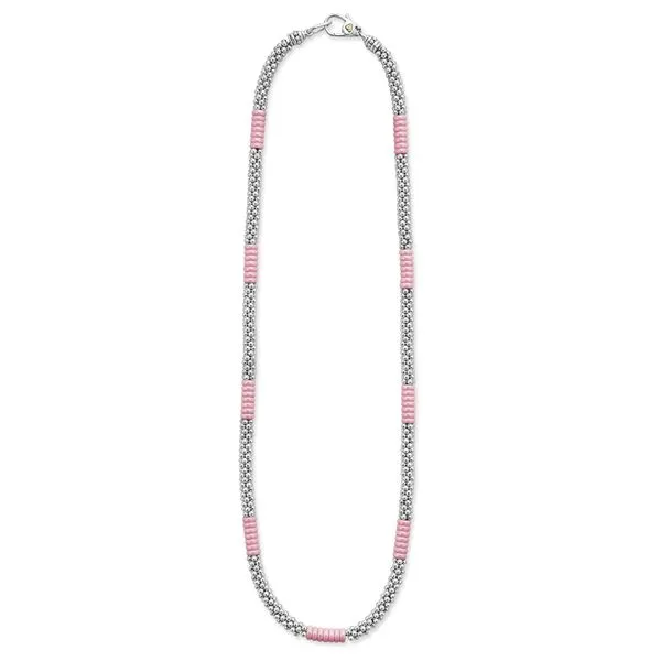 Pink Caviar Pink Silver Station Ceramic Beaded Necklace | 5mm Image 2 Hingham Jewelers Hingham, MA