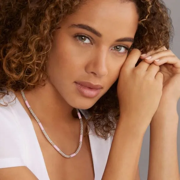 Pink Caviar Pink Silver Station Ceramic Beaded Necklace | 5mm Image 3 Hingham Jewelers Hingham, MA
