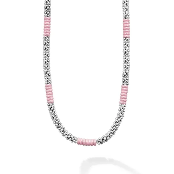 Pink Caviar Pink Silver Station Ceramic Beaded Necklace | 5mm Hingham Jewelers Hingham, MA