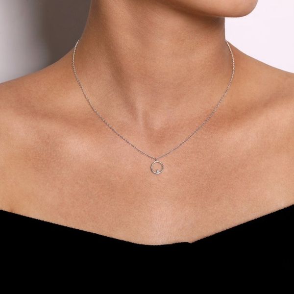 Circle with Diamond Pendant Necklace Image 3 Hingham Jewelers Hingham, MA