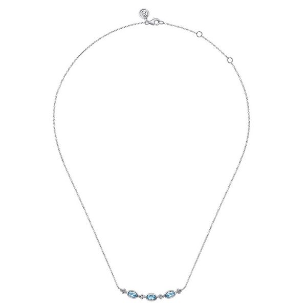 Blue Topaz Bar Pendant Necklace Image 2 Hingham Jewelers Hingham, MA