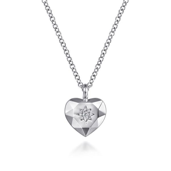 Faceted Heart with Diamond Pendant Necklace Hingham Jewelers Hingham, MA