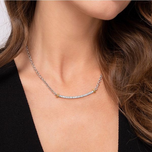 White Sapphire Curved Bar Necklace Image 3 Hingham Jewelers Hingham, MA