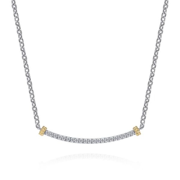 White Sapphire Curved Bar Necklace Hingham Jewelers Hingham, MA