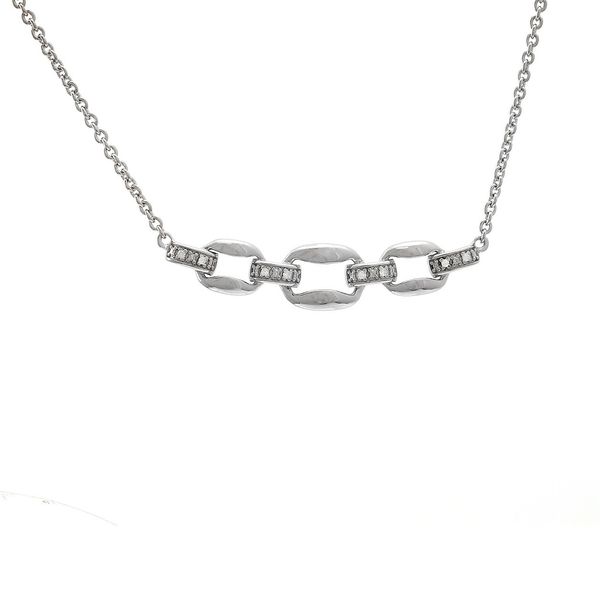 Open Link Bar Necklace with Diamond Pave Hingham Jewelers Hingham, MA