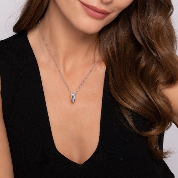 White Sapphire Two-Tone Beaded Pendant Necklace Image 3 Hingham Jewelers Hingham, MA