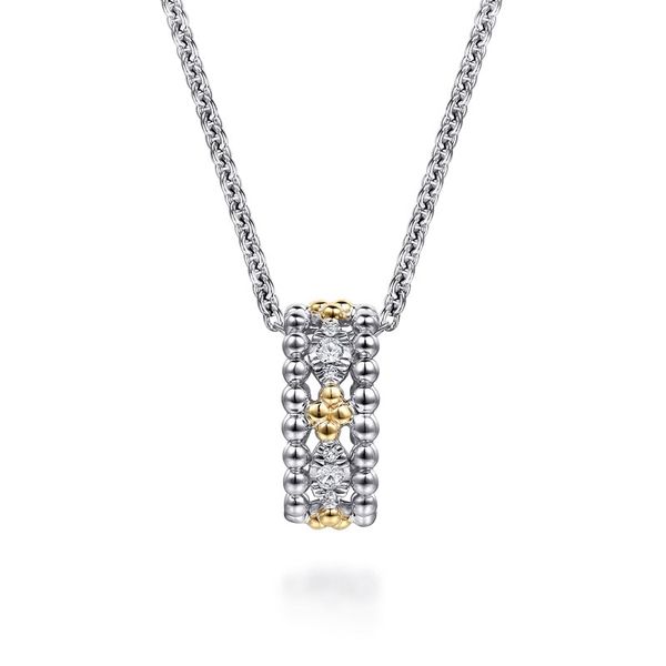 White Sapphire Two-Tone Beaded Pendant Necklace Hingham Jewelers Hingham, MA