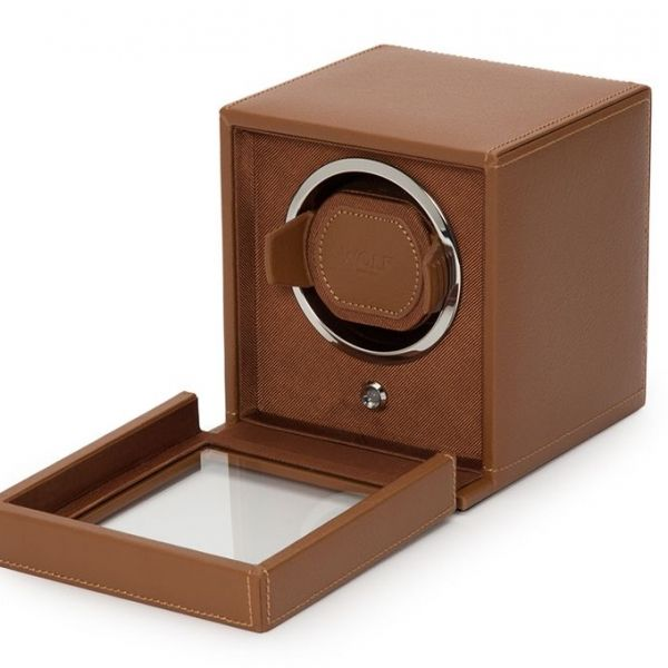 Single Cognac Cub Watch Winder with Cover Hingham Jewelers Hingham, MA