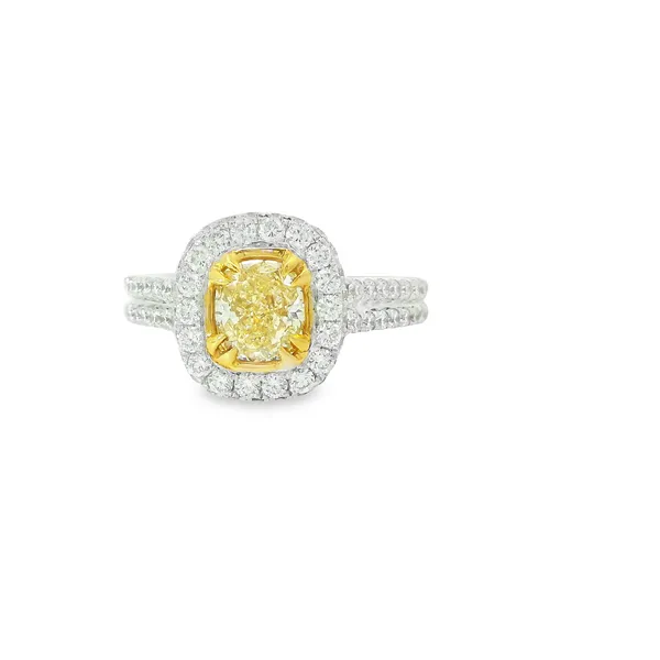 Natural Yellow Diamond Halo Engagement ring Hogan's Jewelers Gaylord, MI